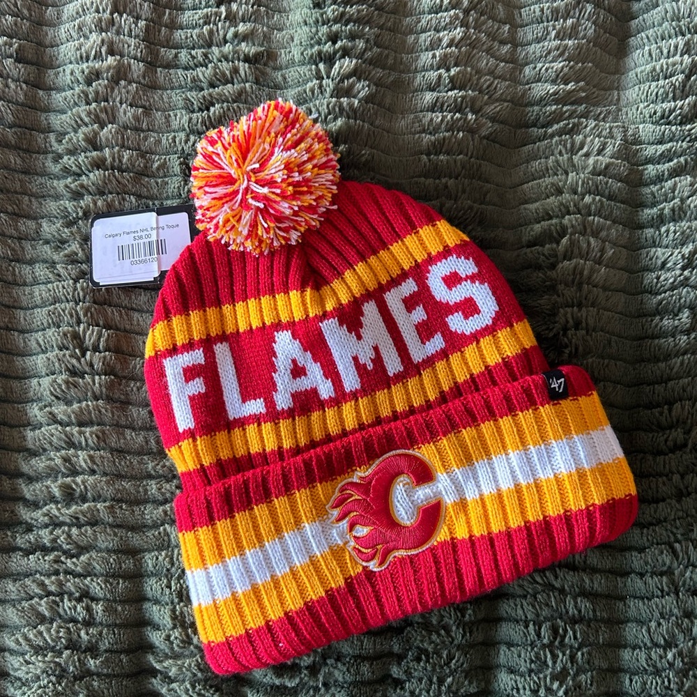 Flames Kids Pom-Pom Beanie - Red and Yellow